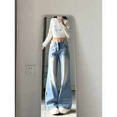 批发折痕美式低腰水洗牛仔裤女2026<b class='q'>春</b>季新款长裤洋气宽松直筒阔腿裤