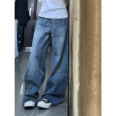 批发时尚水洗阔腿牛仔裤<b class='q'>春</b>季高级高腰设计感通勤镰刀宽松长裤