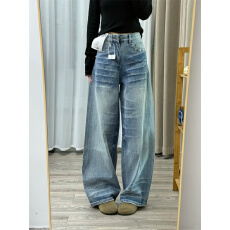 批发美式复古水洗弯刀裤牛仔裤2026新款秋季高腰宽松阔腿镰刀长裤子