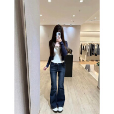 批发辣妹弹力紧身微喇牛仔裤女<b class='q'>春</b>季复古加绒高腰喇叭裤马蹄裤长裤裤子