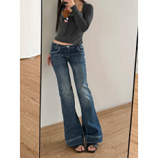 批发美式复古微喇牛仔裤<b class='q'>春</b>季2026新款低腰修身不贴腿马蹄喇叭裤子