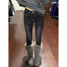 批发黑色毛边小脚牛仔裤女紧身加绒靴裤高个子加长修身弹力<b class='q'>铅笔裤</b>