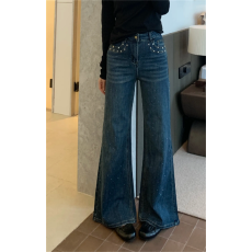 批发满天星烫钻<b class='q'>钉珠</b>微喇<b class='q'>牛仔裤</b>女春季2026新款高腰宽松不贴腿喇叭裤子