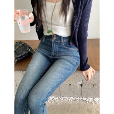 批发美式高个子紧身高腰牛仔裤2026新款复古梨形身材<b class='q'>铅笔裤</b>