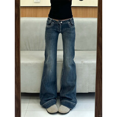 批发美式复古微喇牛仔<b class='q'>裤</b>女春季2026新款低腰修身不贴腿马蹄喇叭长<b class='q'>裤</b>子