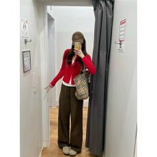 批发棕咖色直筒阔腿工<b class='q'>装</b>牛仔裤<b class='q'>女</b>春季2026韩版高个子百搭通勤弯刀长裤