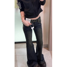 批发美式复古微喇牛仔<b class='q'>裤</b>女春季2026新款修身不贴腿拖地马蹄喇叭长<b class='q'>裤</b>子