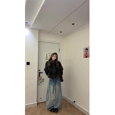 批发美式复古弯刀<b class='q'>牛仔裤</b>女2026新款低腰宽松<b class='q'>直筒</b>阔腿拖地镰刀裤子