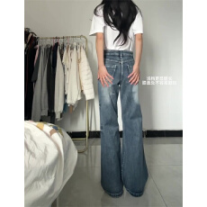 批发韩版宽松阔腿牛仔<b class='q'>裤</b>女春季新款加长版高个子修身显瘦直筒喇叭<b class='q'>裤</b>子