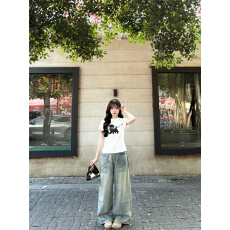 批发美式镶钻水洗口袋刺绣牛仔<b class='q'>裤</b>女2026春季新款bf慵懒风直筒窄版阔腿