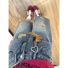 批发美式趣味小狗刺绣牛仔七分<b class='q'>裤</b>女春季新款复古水洗显瘦梧桐阔腿中<b class='q'>裤</b>