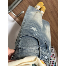 批发韩版阔腿牛仔七分裤女2026夏季高个子洋气星星印花遮肉破洞七分裤