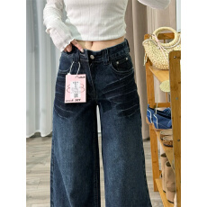 批发微胖mm辣妹街头风拖地牛仔<b class='q'>裤</b>女夏新款深蓝色宽松显瘦百搭阔腿<b class='q'>裤</b>
