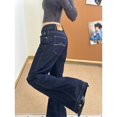 批发微胖mm设计感宽松百搭显瘦牛仔<b class='q'>裤</b>女夏季原牛色休闲低腰休闲阔腿<b class='q'>裤</b>