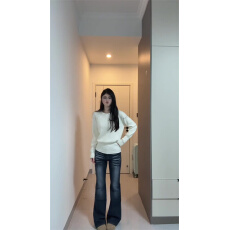 批发美式复古牛仔<b class='q'>裤子</b>女2026夏季新款高腰直筒微喇叭拖地裤