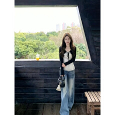 批发小个子bf慵懒风美式复古窄版牛仔裤女夏季新款显瘦水洗做旧拖地裤