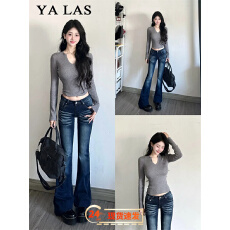 批发复古美式低腰微喇<b class='q'>牛仔裤</b>女2026夏季新款修身辣妹百搭垂感<b class='q'>喇叭</b>裤子