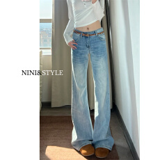 批发浅蓝色微喇<b class='q'>牛仔裤</b>女2026夏季新款低腰显瘦辣妹小个子不贴腿<b class='q'>喇叭</b><b class='q'>裤</b>