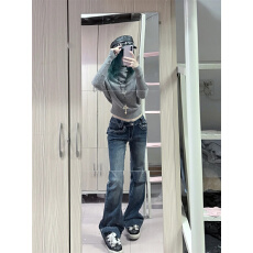 批发美式复古微喇<b class='q'>牛仔裤</b>女夏季2026新款低腰修身不贴腿马蹄<b class='q'>喇叭</b>长裤子