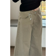 批发美式复古卡其色工装弯刀牛仔裤<b class='q'>女</b>夏季宽松直筒阔腿裤子