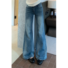 微胖mm复古蓝水洗百搭微喇牛仔裤女夏季新款休闲宽松显瘦直筒长裤