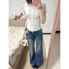 批发复古牛仔<b class='q'>裤</b>女夏季新款简约低腰高个子加长微喇<b class='q'>裤</b>不贴腿显瘦拖地<b class='q'>裤</b>