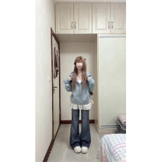 美式复古微喇牛仔裤女夏季2026新款高腰宽松直筒阔腿拖地梧桐裤子