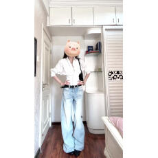 夏季新款复古浅蓝色高腰阔腿牛仔裤子宽松显瘦百搭拖地长裤