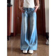 大码2026夏季新款超火窄版显瘦蓝色牛仔裤子女复古美式高腰拖地裤