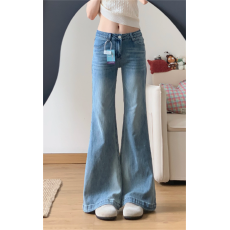 批发牛仔<b class='q'>裤</b>女夏季新款潮流窄版低腰微喇<b class='q'>裤</b>弹力显瘦梨形身材喇叭阔腿<b class='q'>裤</b>