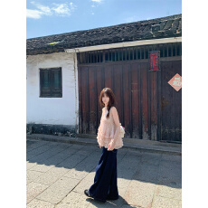 批发韩版显瘦阔腿<b class='q'>牛仔裤</b>女2026夏高个子深色慵懒风宽松通勤直筒阔腿裤