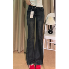 批发微胖mm复古蓝灰色微喇<b class='q'>牛仔裤</b>女夏季款双扣高腰修身显瘦垂感直筒裤