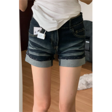 美式复古辣妹低腰卷边牛仔短裤女夏季性感包臀超短裤修身紧身热裤