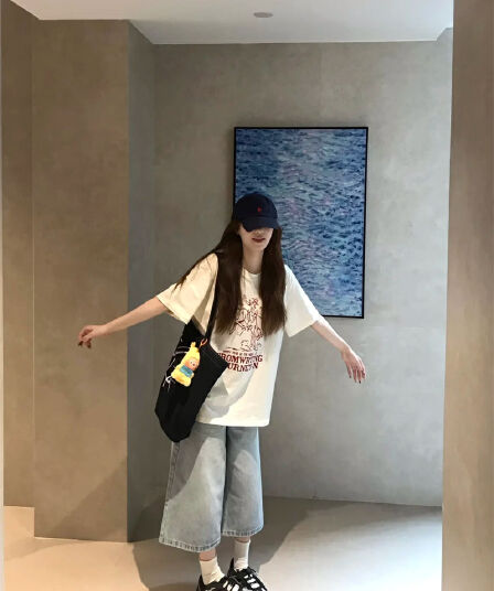 아메리칸 레트로 7 점 청바지 여성 여름 하이웨이스트 슬림해 보이는 8 점 바지 루즈핏 스트레이트 넓은 다리 5 점 반바지