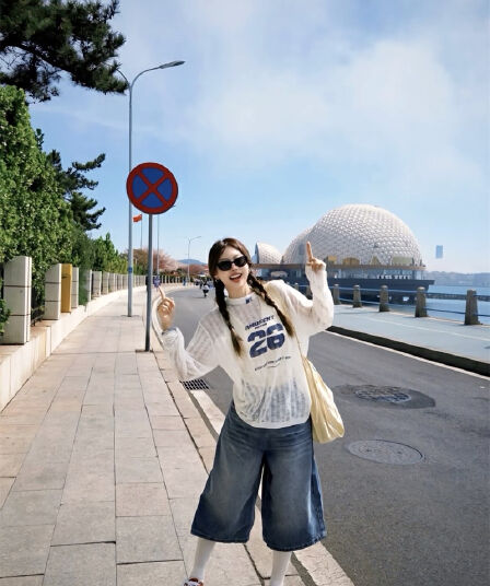 2026 여름 새로운 작은 키 아메리칸 얇은 스타일 레트로 스타일 워싱 하이웨이스트 넓은 다리 슬림해 보이는 7 점 청바지 여성