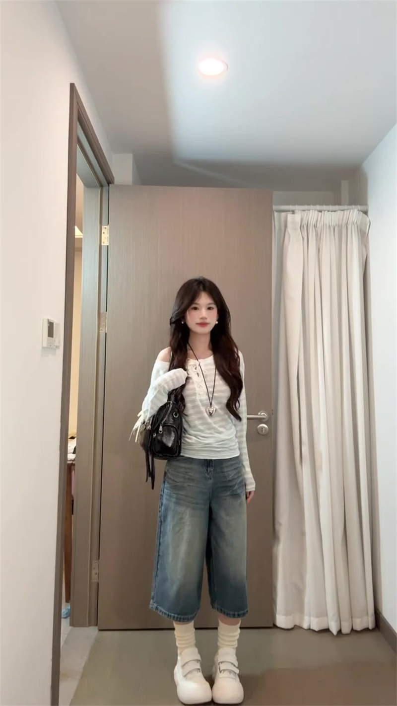 아메리칸 레트로 워싱 7 점 청바지 여성 여름 2026 새로운 하이웨이스트 루즈핏 넓은 다리 6 점 바지 반바지