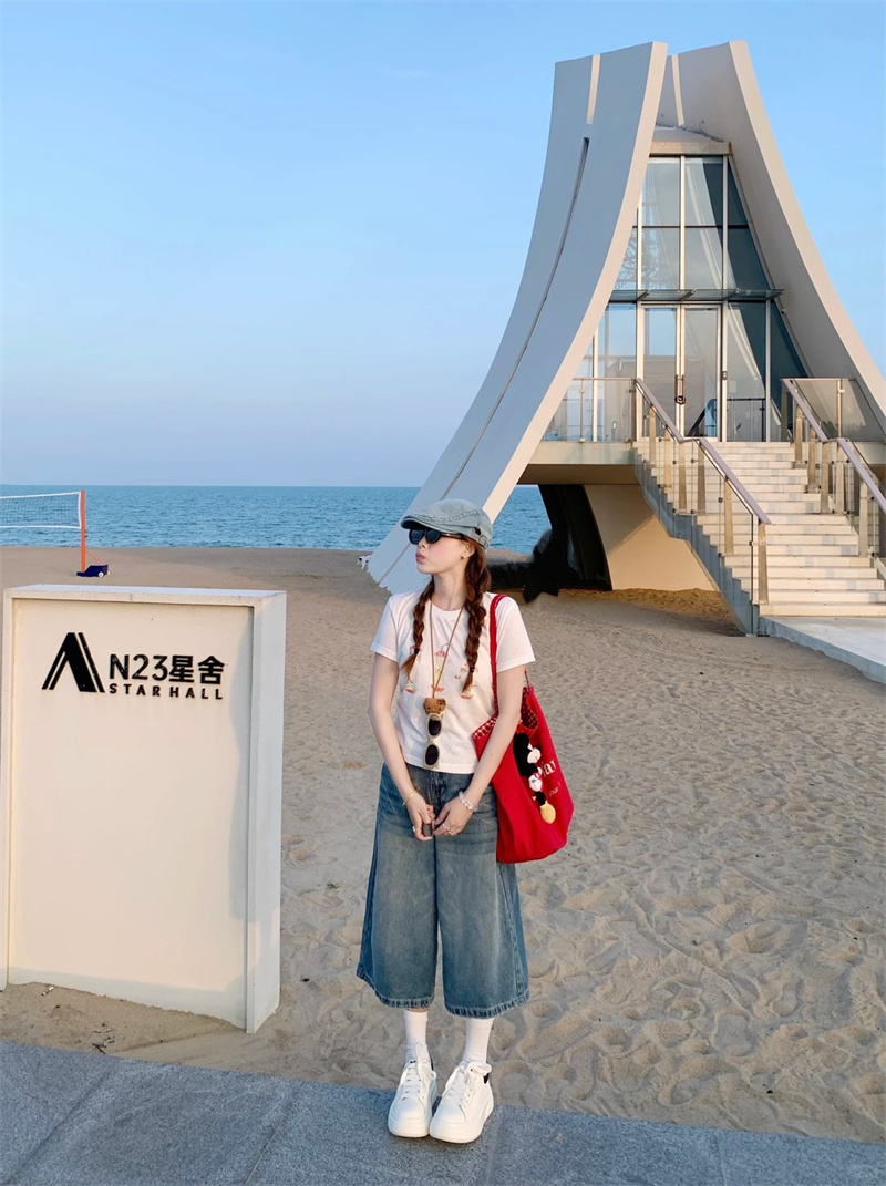 아메리칸 레트로 워싱 7 점 청바지 여성 여름 2026 새로운 하이웨이스트 루즈핏 넓은 다리 6 점 바지 반바지