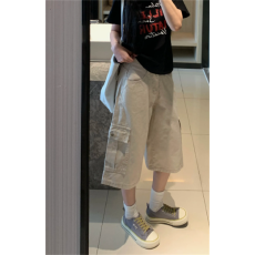 批发七分<b class='q'>牛仔裤</b><b class='q'>女</b>夏季小众高腰宽松直筒中裤多口袋设计感工装短裤子潮