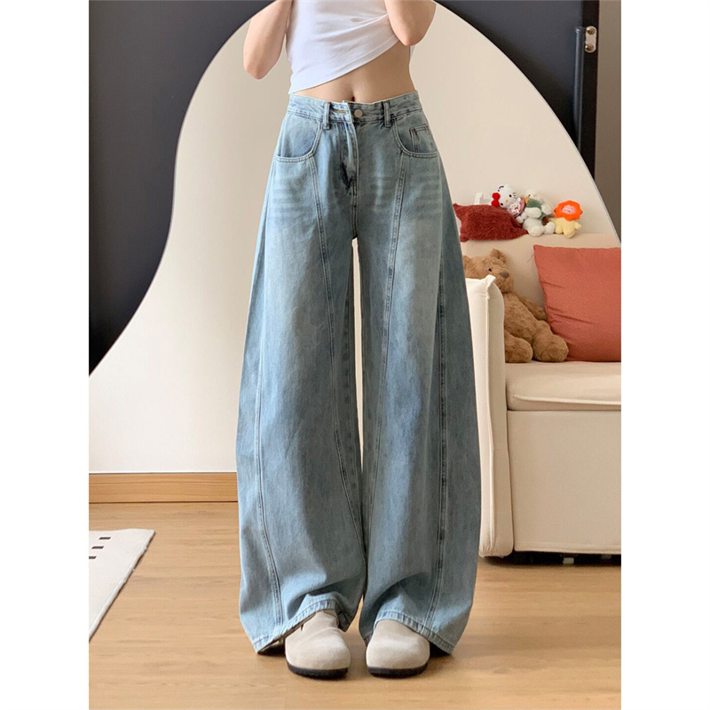청바지 여성 여름 아메리칸 높음 거리 워싱 자수 디자인 센스 모통이 칼 바지 캐주얼 루즈핏 스트레이트 와이드 레그 팬츠 어린이