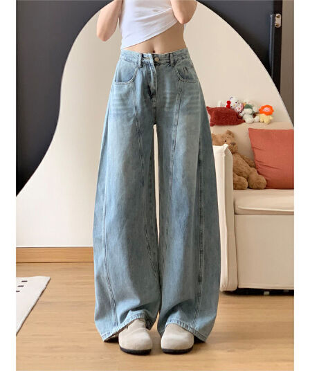 청바지 여성 여름 아메리칸 높음 거리 워싱 자수 디자인 센스 모통이 칼 바지 캐주얼 루즈핏 스트레이트 와이드 레그 팬츠 어린이