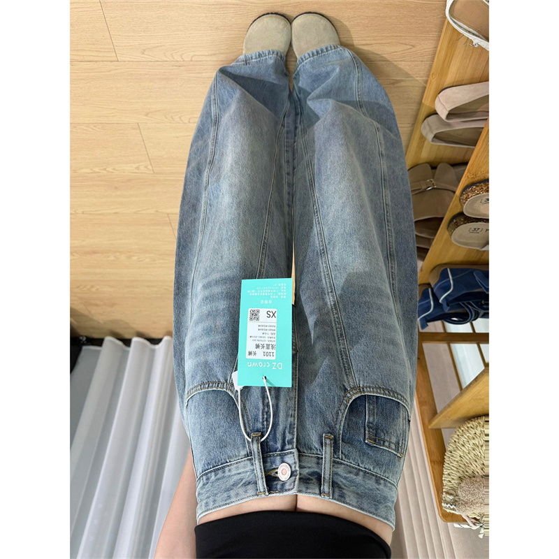 키 큰 남자 확장 버전 청바지 여성 여름 아메리칸 워싱 자수 넓은 다리 모통이 칼 바지 루즈핏 표지 고기 바닥 청소 바지