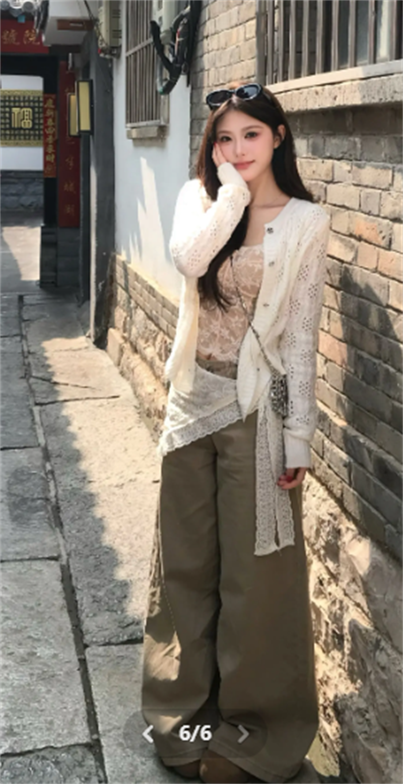 아메리칸 레트로 카키 색 워크웨어 모통이 칼 청바지 여성 봄 2026 새로운 루즈핏 스트레이트 넓은 다리 낫 바지
