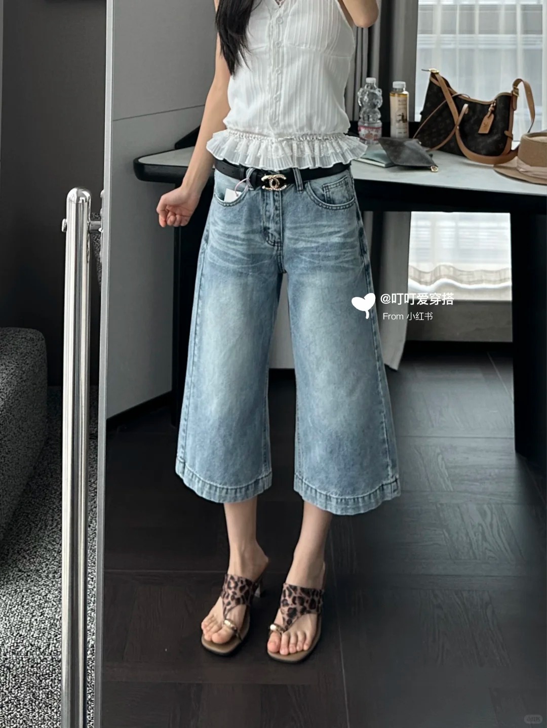 데님 반바지 여성 여름 얇은 스타일 한 부서 워싱 주름 슬림해 보이는 스트레이트 7부 바지 지방 mm 루즈핏 캐주얼 바지