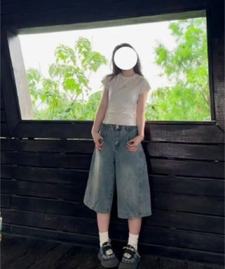 아메리칸 레트로 대나무 마디 곡물 7 점 청바지 여성 여름 2026 새로운 이중 버튼 루즈핏 6 점 바지 반바지