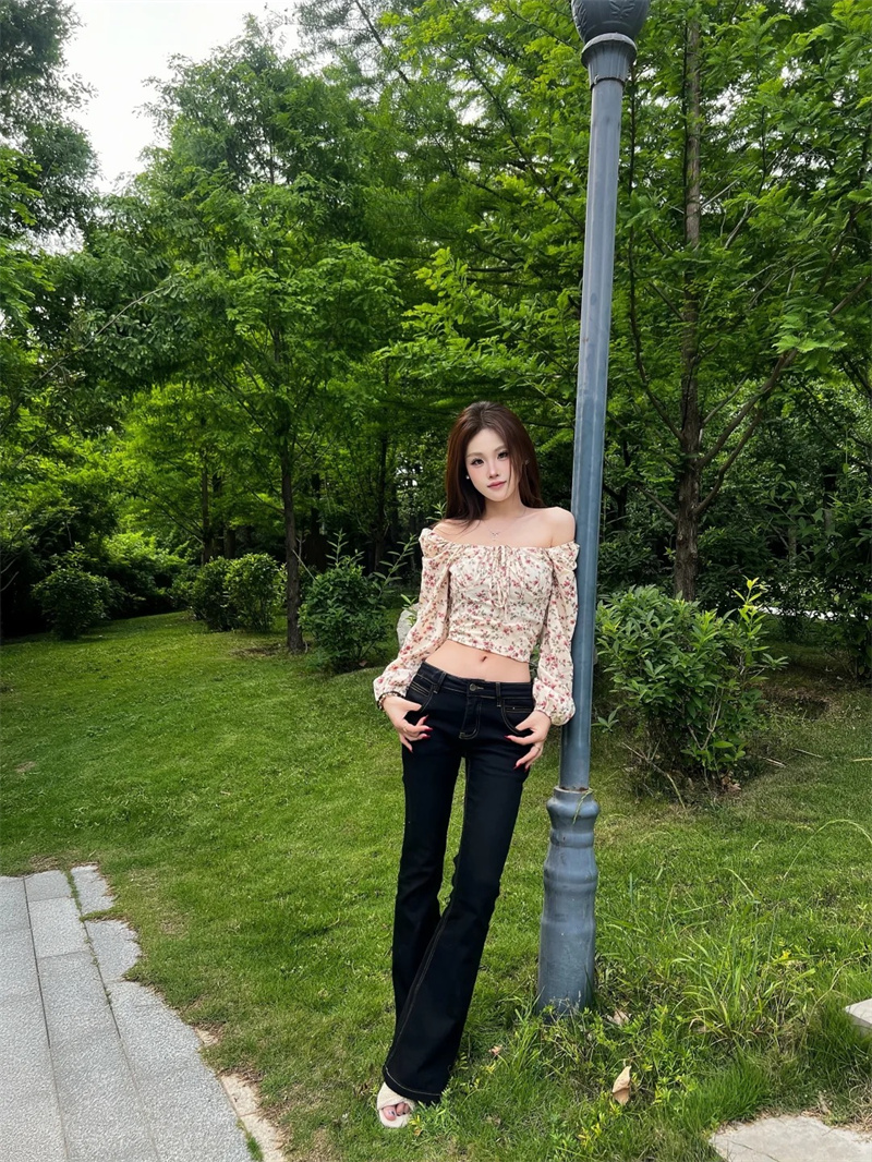 키 큰 남자 길이 연장 검정색 로우 웨이스트 부츠컷 청바지 여성 여름 핫걸 바람 몸매 가꾸기 슬림해 보이는 고급 센스 바닥 청소 바지
