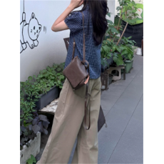 批发<b class='q'>牛仔裤</b>女夏季高腰宽松直筒梨形胖妹妹mm阔腿裤美式复古卡其色裤子