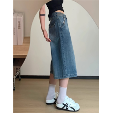 批发美式复古水洗七分<b class='q'>牛仔</b>裤女夏季2026新款宽松阔腿7分中裤过膝<b class='q'>短裤</b>