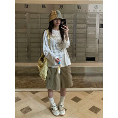 批发美式复古卡其色工<b class='q'>装</b>七分牛仔<b class='q'>裤</b>女夏季2026<b class='q'>新款</b>宽松阔腿中<b class='q'>裤</b>短<b class='q'>裤</b>子