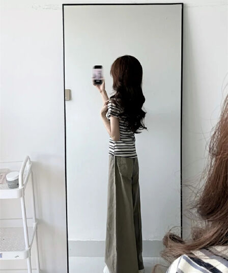 카키 색 캐주얼 청바지 여성 이른 가을 새로운 레트로 슬림해 보이는 디스플레이 높음 바닥 청소 바지 출퇴근 다용도 넓은 다리 길이 바지