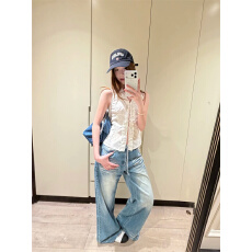 批发美式磨白宽松牛仔<b class='q'>裤</b>女秋季胖mm梨形显瘦阔腿<b class='q'>裤</b><b class='q'>高个子</b>加长版拖地<b class='q'>裤</b>